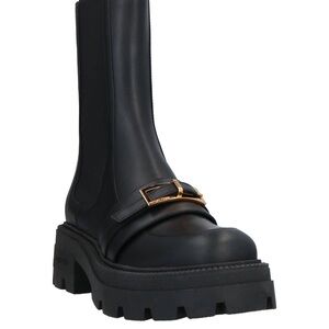 Sergio Rossi Black Moto Boots with Gold Buckle